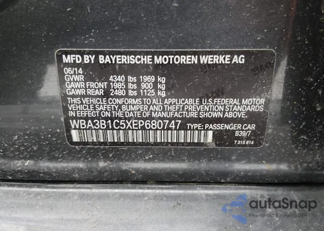 2014 BMW 320I z USA, uszkodzony, nr VIN WBA3B1C5XEP680747